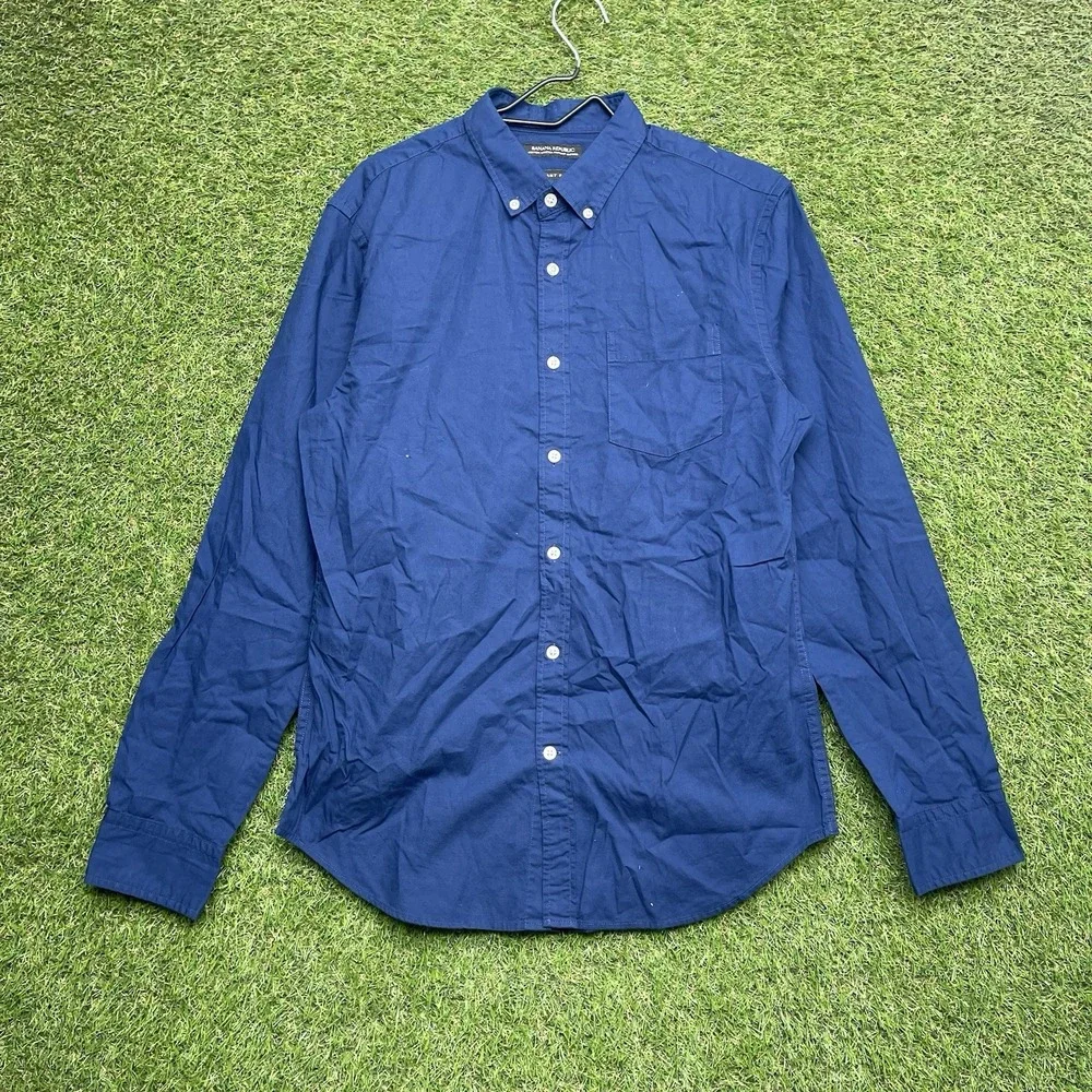 Banana Republic Dress Shirt Mens Medium Grant Fit Supima Cotton Navy Blue NWOT